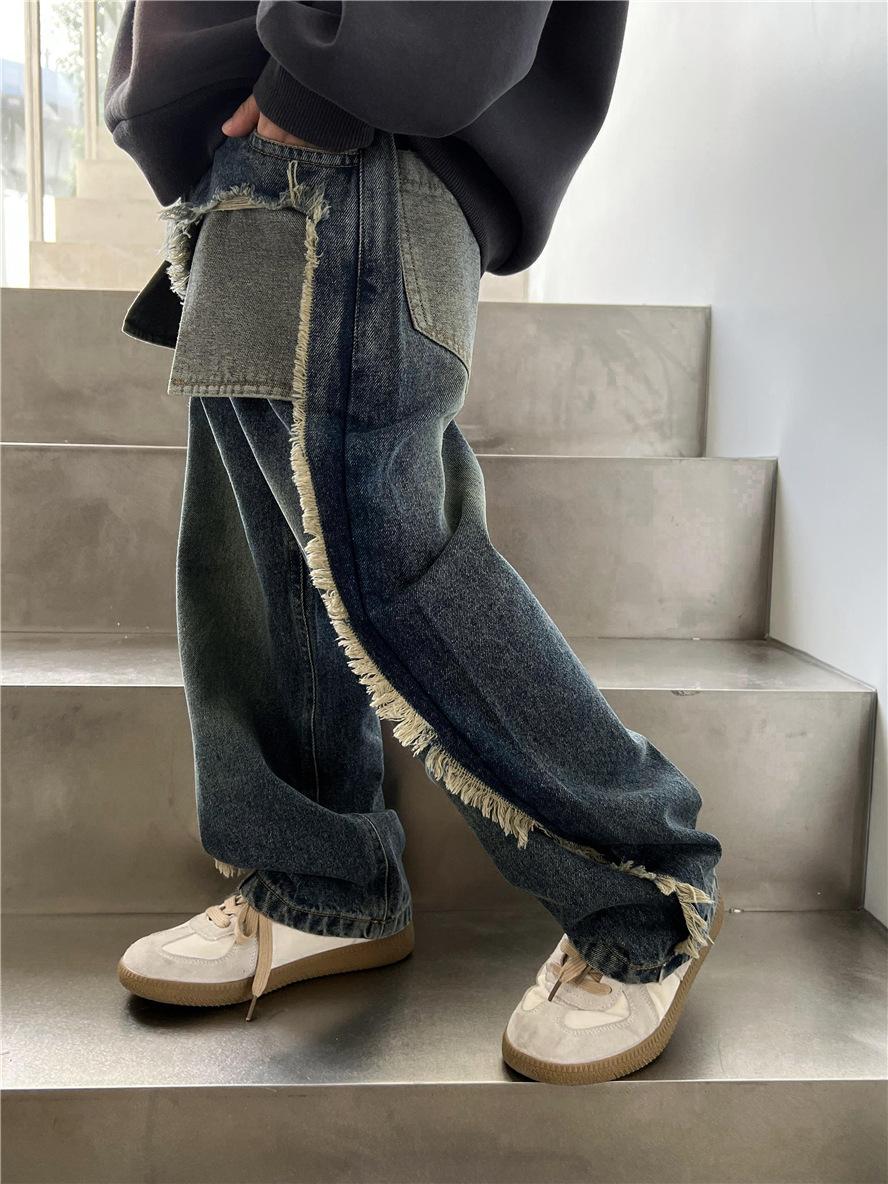 

2023 Модные осенне-зимние детские винтажные модные джинсы 100cm