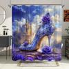 Enchanted Castle and Elegant High Heel with Purple Roses Waterproof Shower Curtain for Modern Bathroom Decor,Stylish and Durable