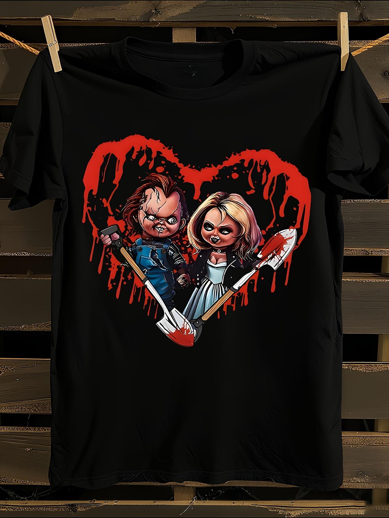 Unisex Horror Movie Icons Heart Graphic T-shirt XXXXL