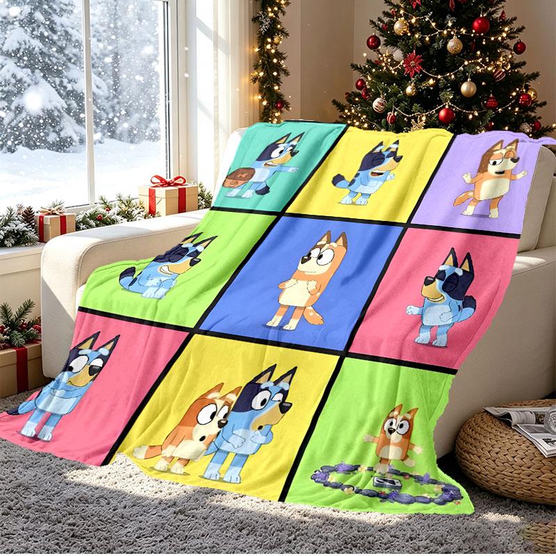 Bluey Pattern Blanket for Home Decoration, Bed, Sofa, Car Travel, Camping, Suitable for All Seasons, Birthday Christmas Gift