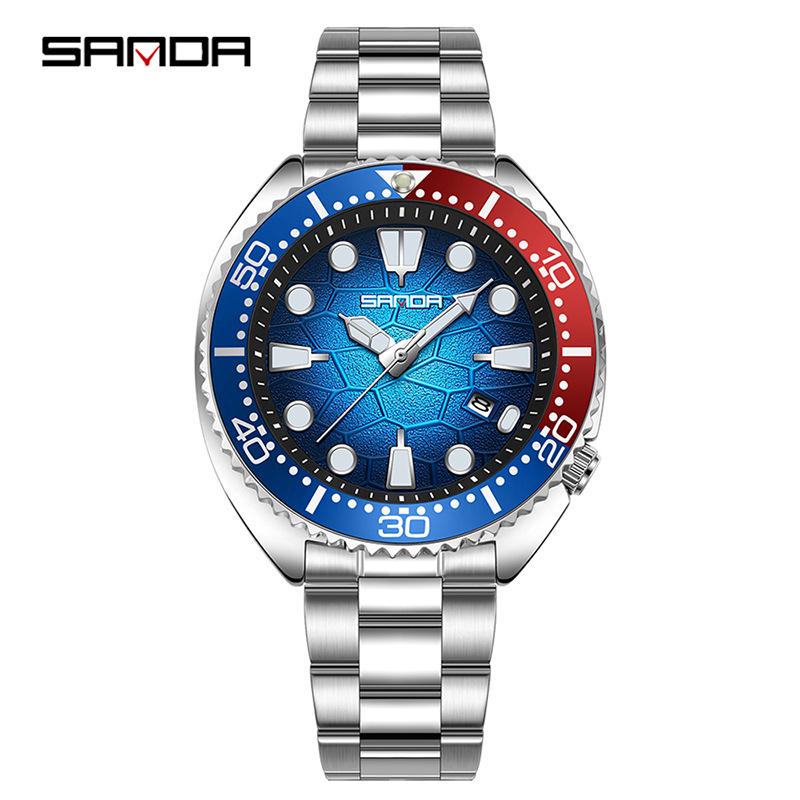 Sanda Men's Quartz Wristwatch with Rotating Bezel and Lava Dial – Fashionable Business Accessory