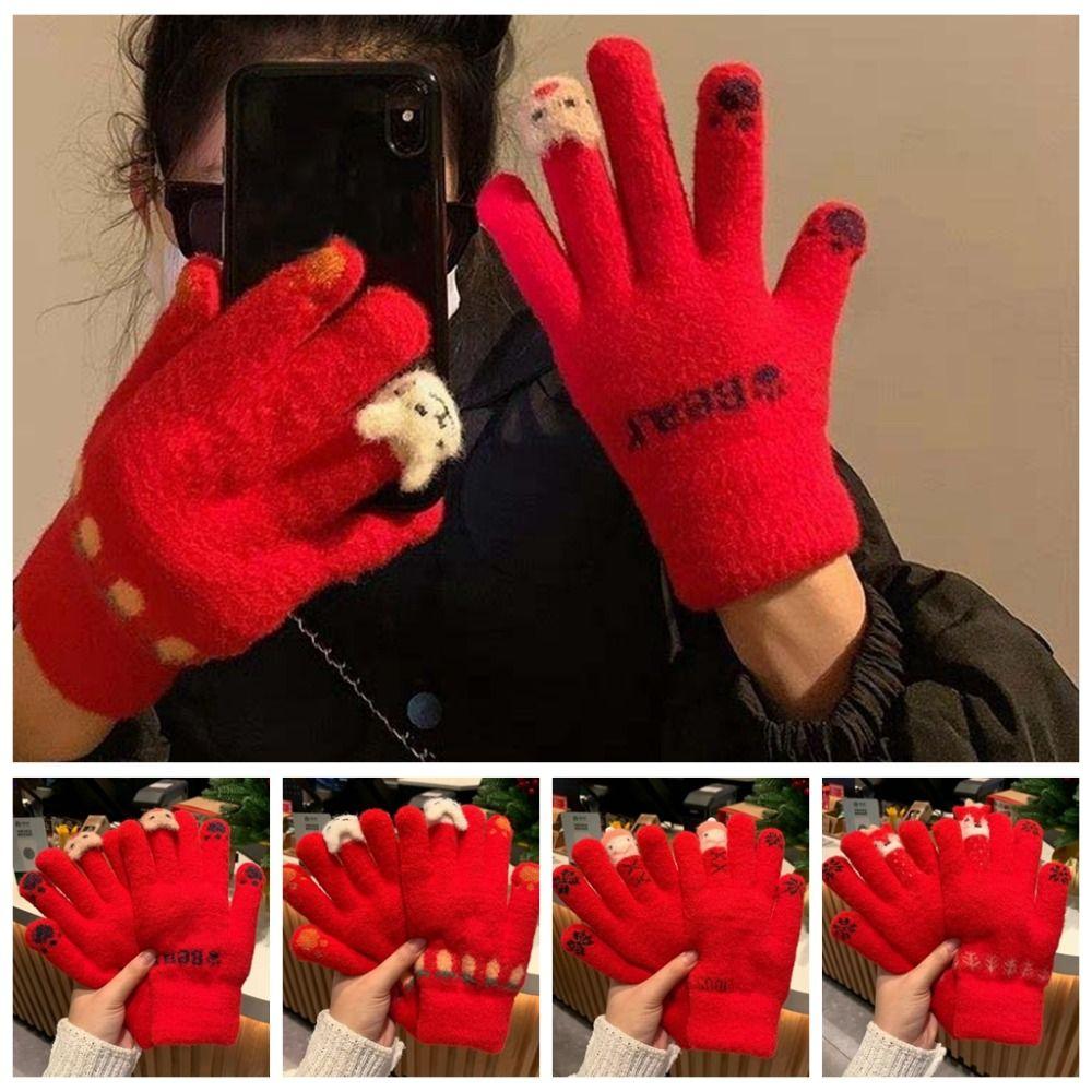 

1Pair Deer Knitted Bear Gloves Touch Screen Cartoon Winter Mittens Cycling