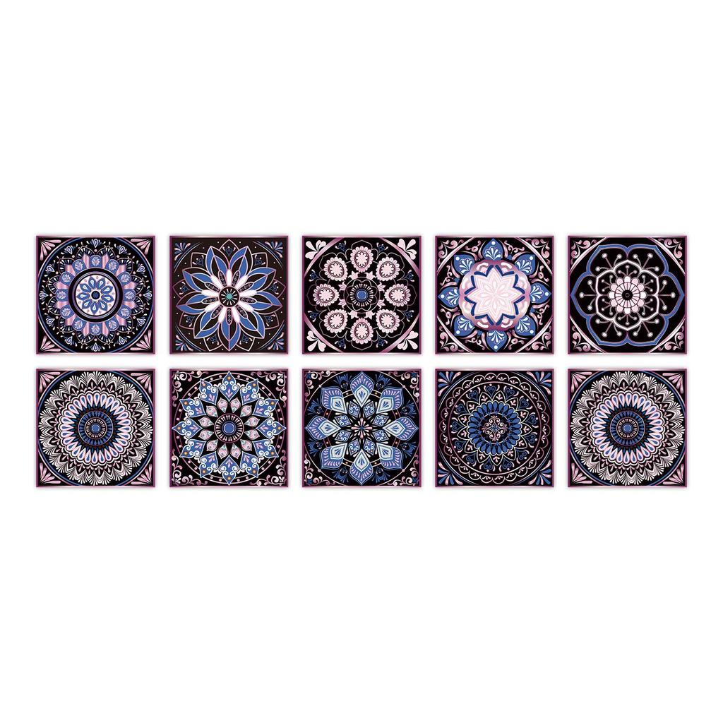 10-Pack European Style Floral Tile Wall Stickers for Living Room and Bathroom - Self-Adhesive PVC Crystal Film