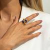 Vintage Natural Stone Stainless Steel Rings for Women Men Trendy Gold Plated Hollow Geometric Ring Finger Accessories Jewelry