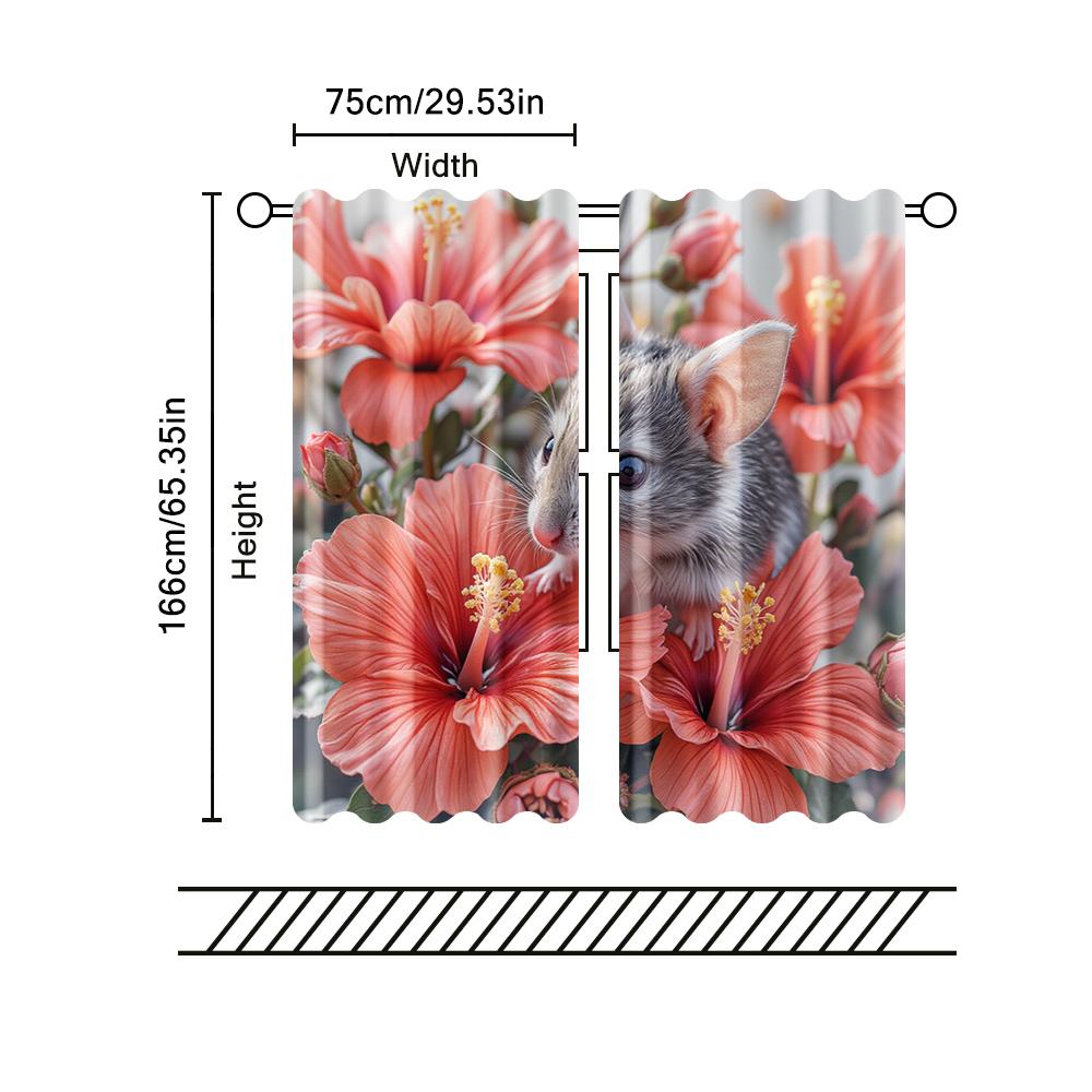 Set Of 2 Filtering Curtains Excluding Rods Non Movable Without Batteries Mouse Red Flowers Use Bedrooms Living Made Polyester Bedroom Decor Window