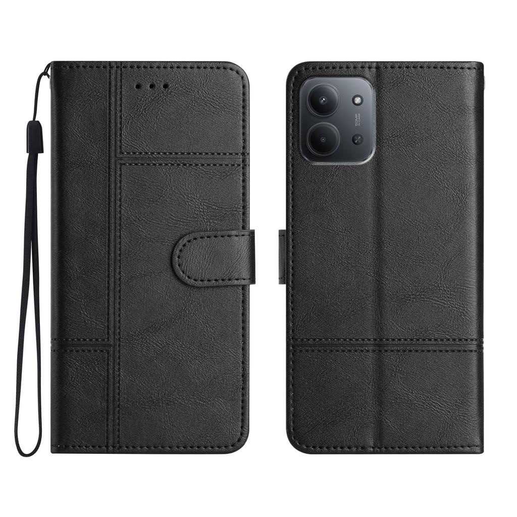 For Xiaomi Redmi 15C 4G (Global) (171mm) Wallet Case Line Imprinted Cowhide Texture PU Leather Phone Cover