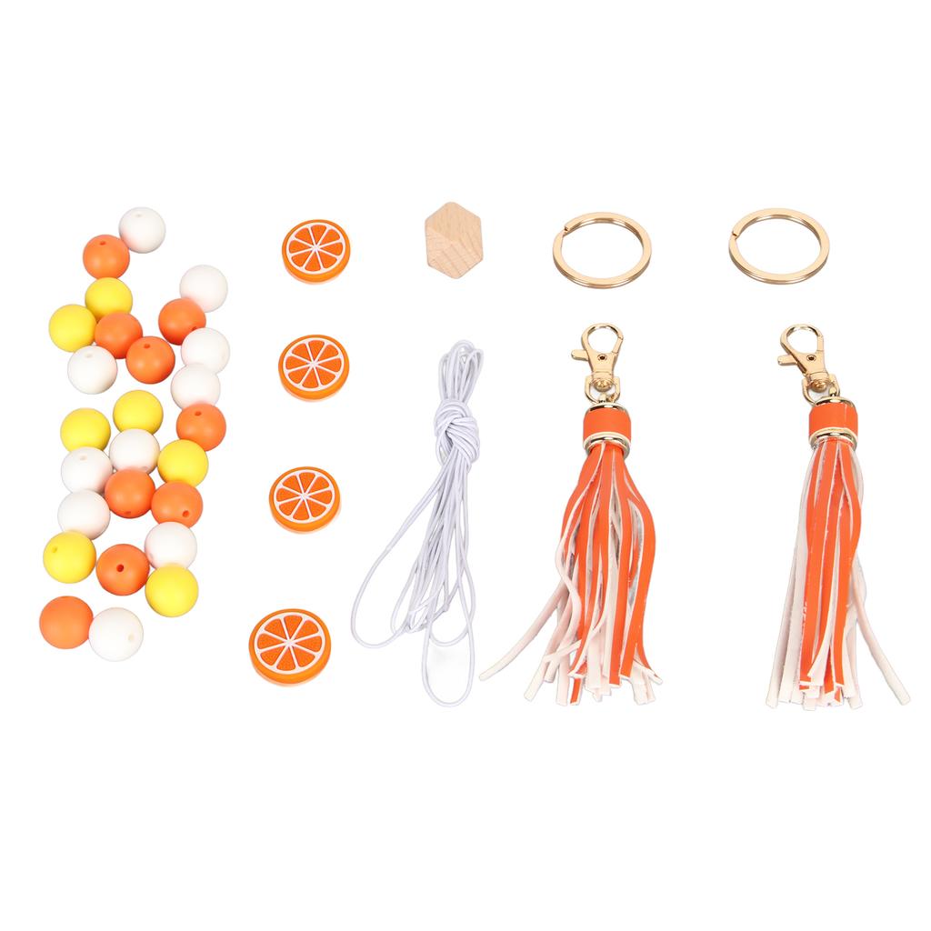 Keychain Lemon Silicone Bead Keyring Key Chain 15mm Silicone Bead Tassel Set for Decoration