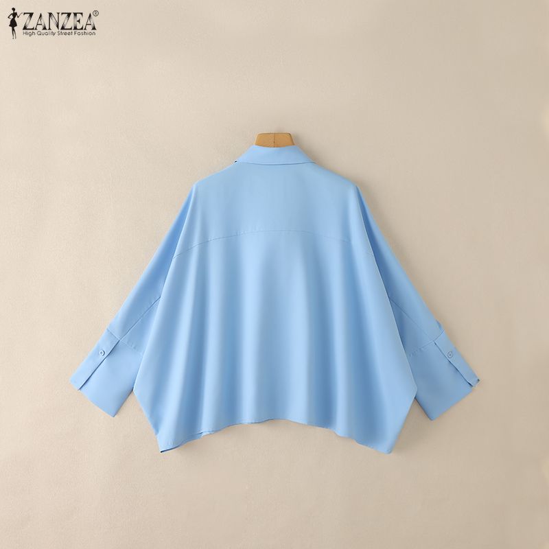 ZANZEA Damska luźna bluzka z długim rękawem i kołnierzykiem