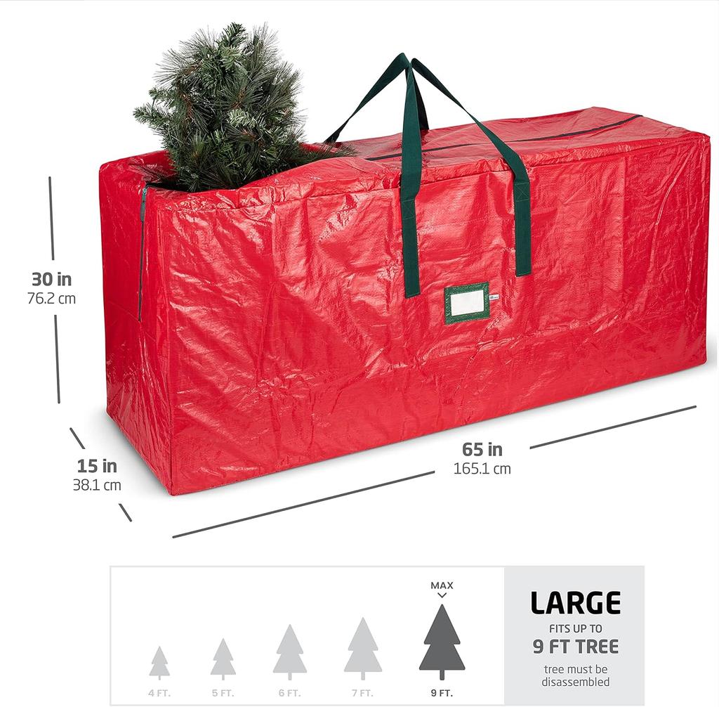 Storage Bag for 9 Ft Artificial Christmas Trees - Plastic, Waterproof - Strong Handles, Labeling Card Slot