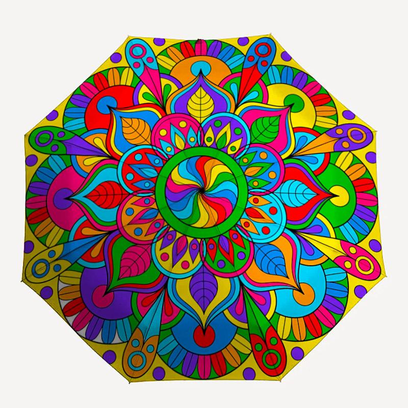 1pc Mandala Psychedelic Automatic Opening/Closing Umbrella with Operation & Windproof Canopy - Folding Design, Holiday Gift yy260225183