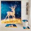 4-teiliges Badezimmer-Duschvorhang-Set Weihnachten Goldener Elch Badezimmer-Vorhang mit 12 Haken Rutschfeste Teppiche Toilettendeckelmatte Badezimmer-Trennwand