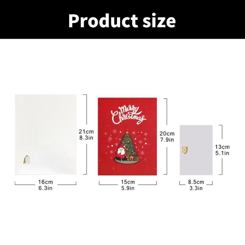 LED Işıklı Müzikli Noel Kartı Katlanabilir 3D Açılır Tebrik Kartı Zarfıyla El Yapımı Davetiye Kartpostalı