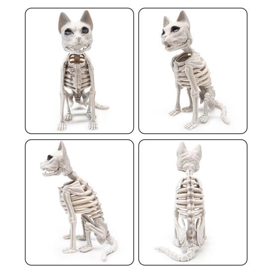 Kostra Kočky Halloweenská Dekorace Strašidelná Sedící Kostra Kočky Figurka Plastové Zvířecí Kosti s Pohyblivými Klouby pro Hřbitovní Scénu Strašidelné Domy