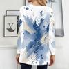 Women Plus Size Round Neck Long Sleeve Blue White Beige Printed Loose Longline T Shirt With Pockets