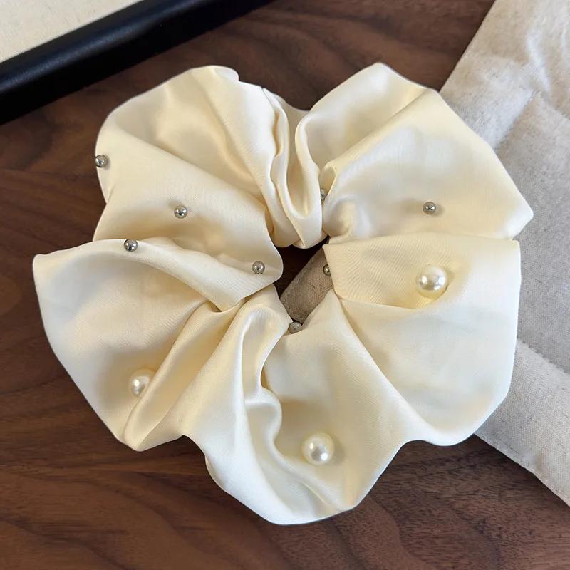 Retro Pearl Satin Hair Scrunchies Headband Women Temperament Hair Rope Rubber Band Spring/summer Fashion Female Hair Accessories