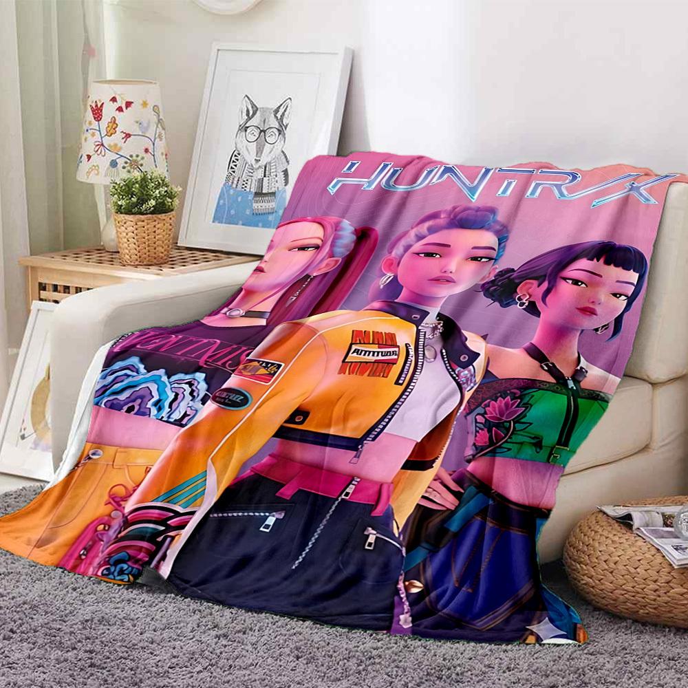 1PC Huntrix, K Pop Blanket Lightweight Flannel Throw Blanket for Sofa, Bed, Travel, Camping, Livingroom, Office, Couch