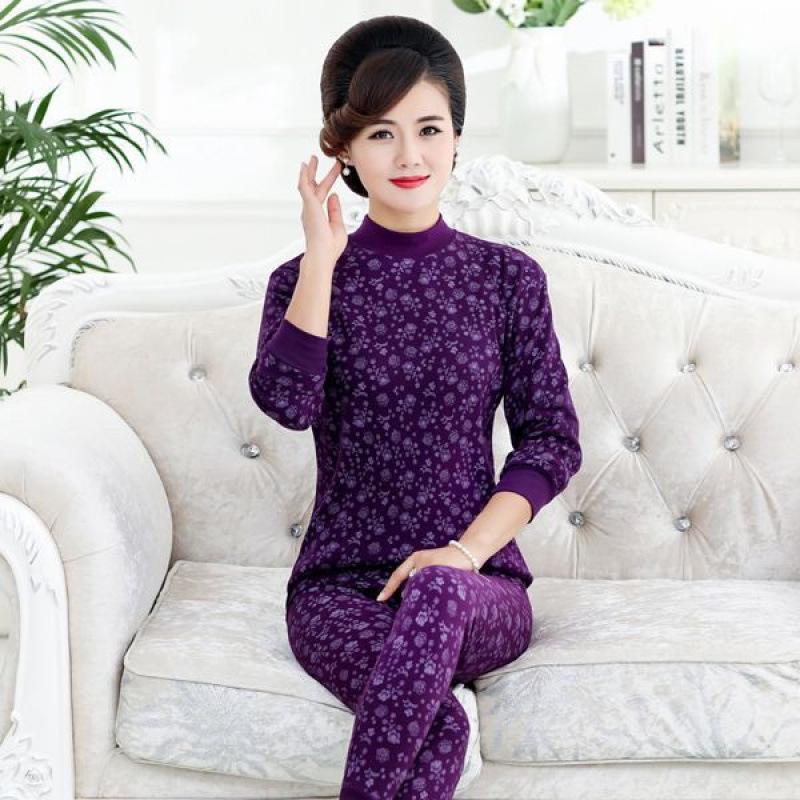 A High-neck, Thin and Large-sized Cotton Sweater Set for Middle-aged and Elderly Women In Thermal Underwear