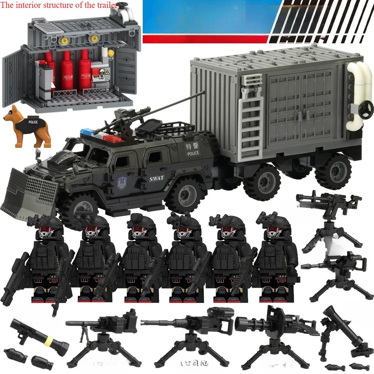 MOC Military Series Armored Support Transport Vehicle Weapon Storage Trailer Building Block Toy