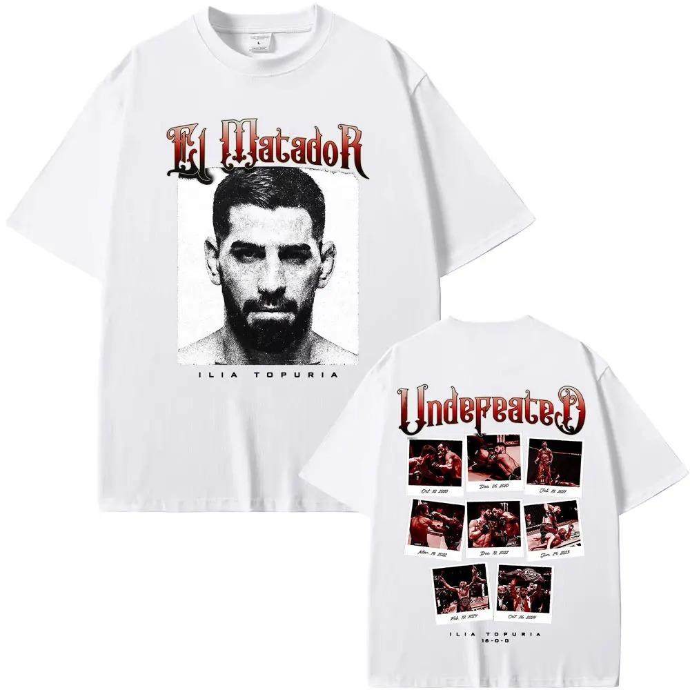 Ilia Topuria El Matador Invaincu Portrait Vintage UFC T-shirt Oversize Double Face MMA Combat Streetwear Unisexe Casual T-shirt Noir