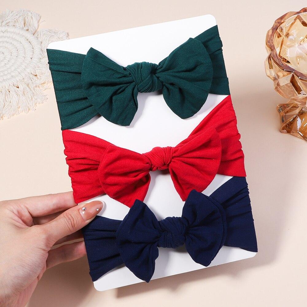 3PCS Baby Bow Headband Set Solid Color Nylon Baby Soft Elastic Wide Edge Headband Sweet Baby Headwear