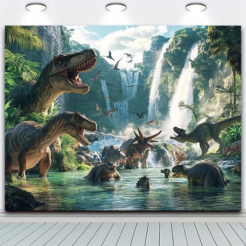 Jurassic Dinosaur Park theme photo background - Perfect for birthday parties, showers and Easter celebrations, durable polyester