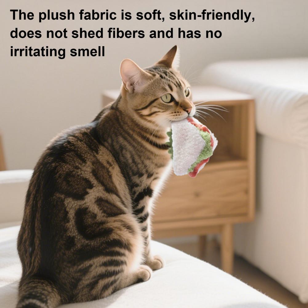 Bite-resistant Cat Toy Plush Cat Toy Realistic Plush Food Cat Toy Set Burger Hotdog Cake Chew Toys for Indoor Cats Squeaky Bone