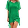 Swimsuit Cover Up Solid Color Loose Bikini Dress See-through Tassel for Holiday