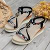 2025 summer new large size bohemian wedge heel sandals women's casual open-toed hollow flower women's sandals