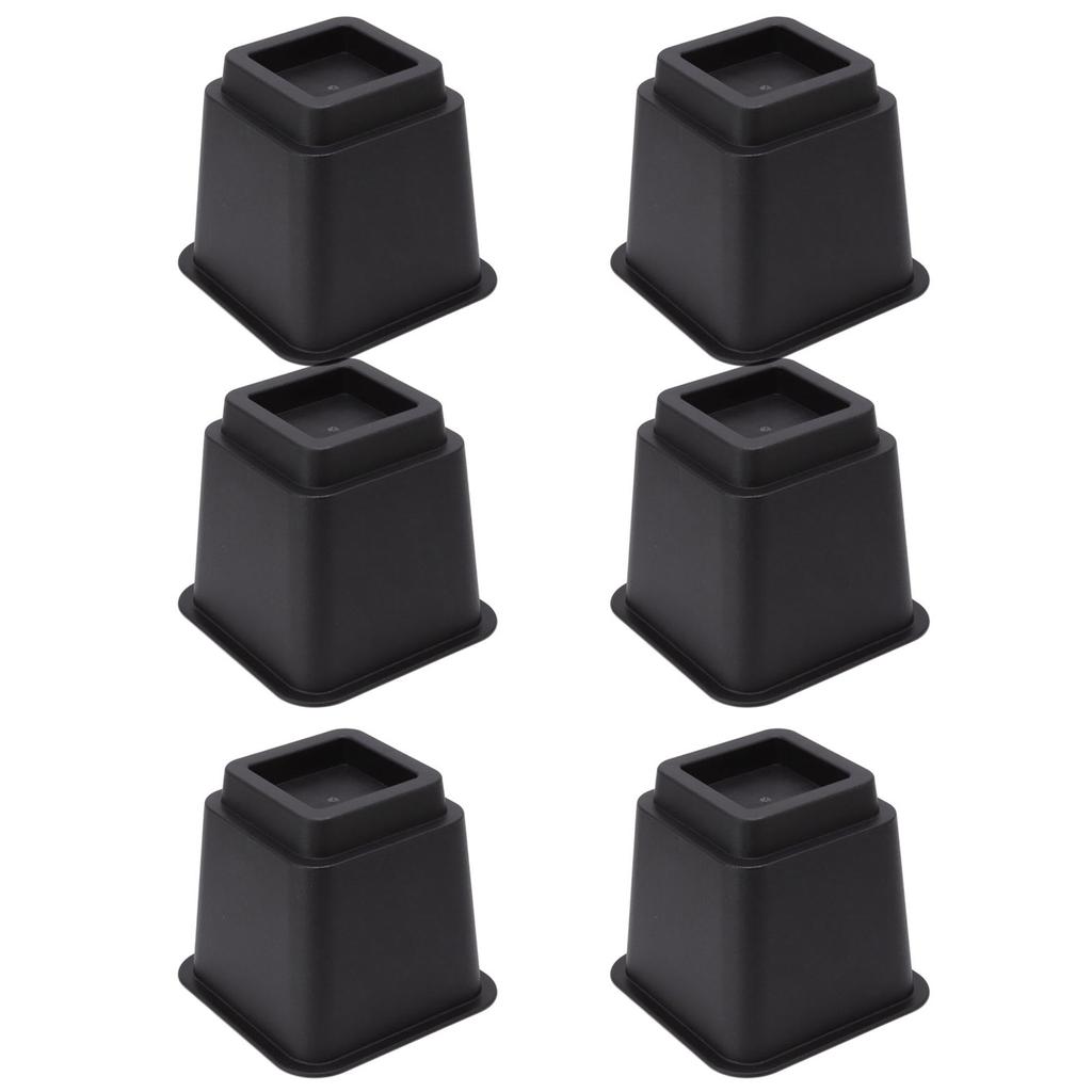 6pcs Bed Risers 5in High Quadrate Trapezoidal Ergonomic Plastic Black Furniture Risers Blocks for
