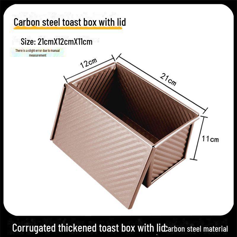Golden Non-Stick Corrugated Toast Box with Lid - 450g Bread Baking Mold for Oven Use