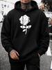 Men's Hoodie, Halloween, White Rose Graphic, Pullover Sweatshirt, Streetwear Gothic Style, Autumn Winter Casual Wear, Front Pocket And Drawstring Hood