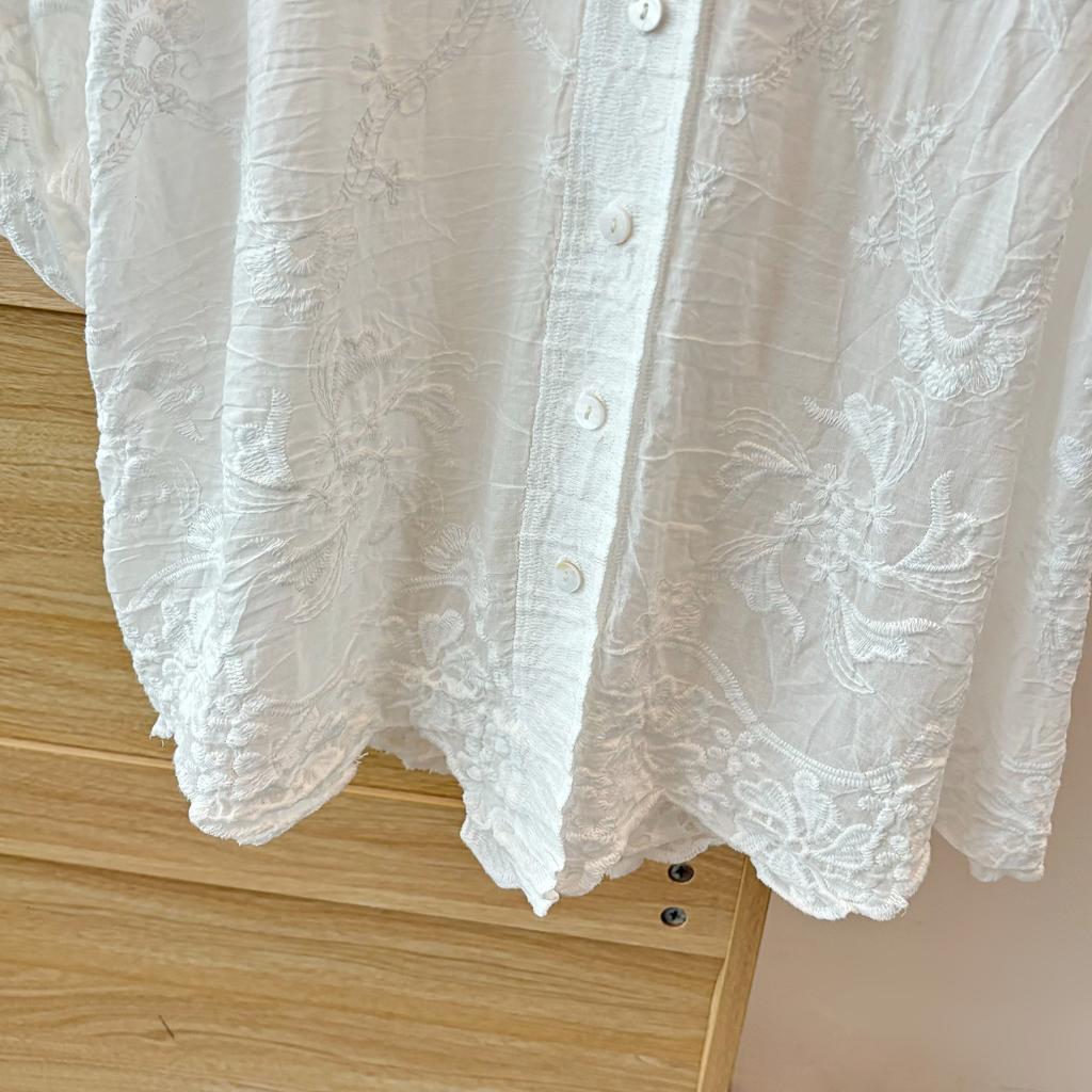 DIMANAF 2025 New Women Summer Shirt Lace Blouse Loose Buttons Fashion Tops Tees White Tees New Blouse