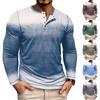 Men's Fashion Casual Vintage Gradient Printed T-Shirt Button Long Sleeve Shirt