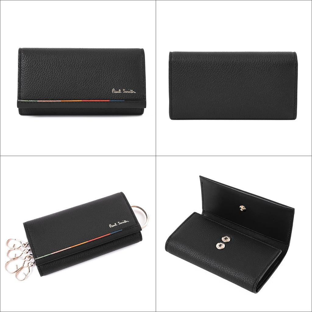 Paul Smith Layered Stripe Cowhide 883594 P173 BPS173 4-Key Case, Leather, Leather, Simple, Authentic, / (Black)