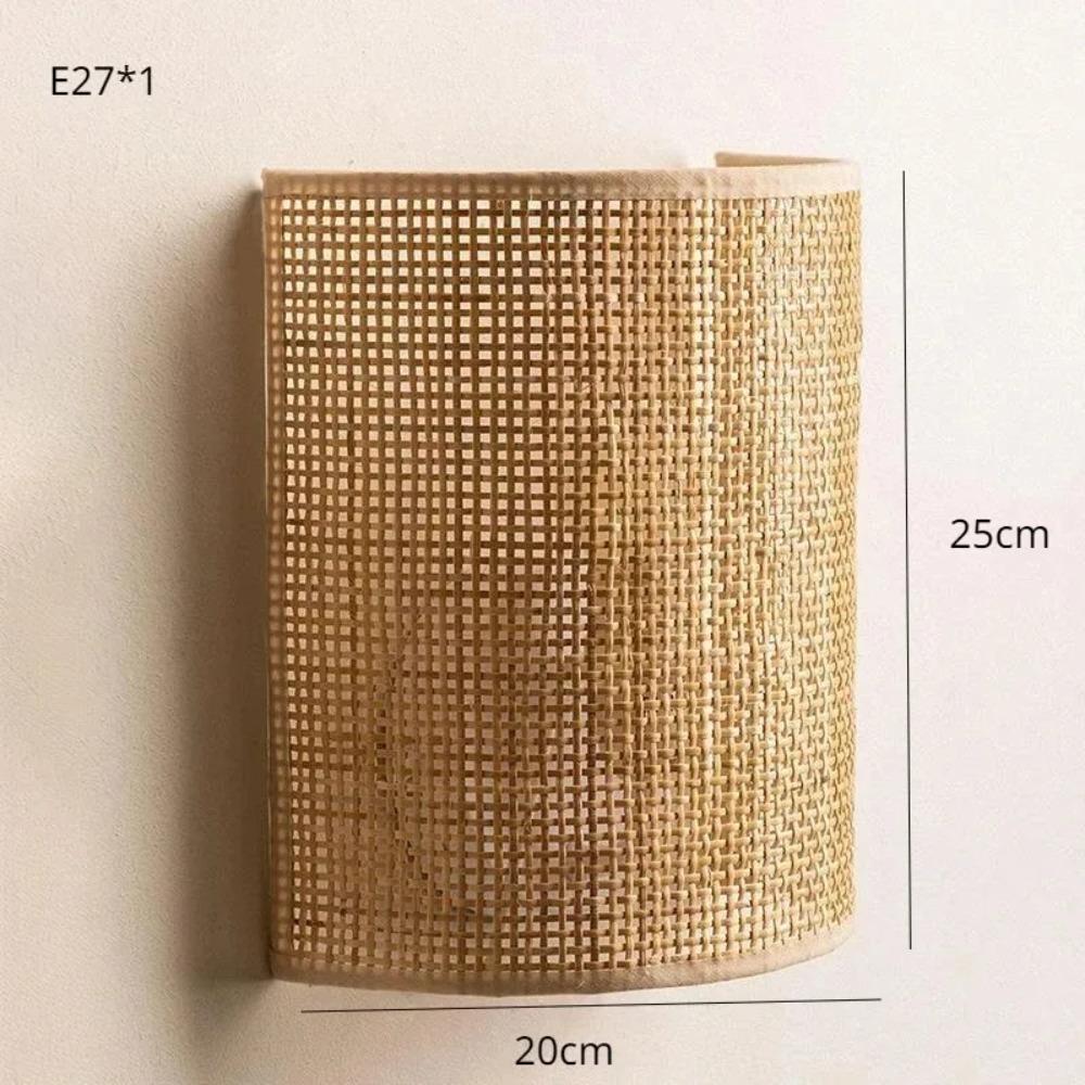 Rattan Wall Sconce, Farmhouse LED Wall Lamp, Natural Woven Bedroom Light, Corridor Bathroom Plug-in Lighting