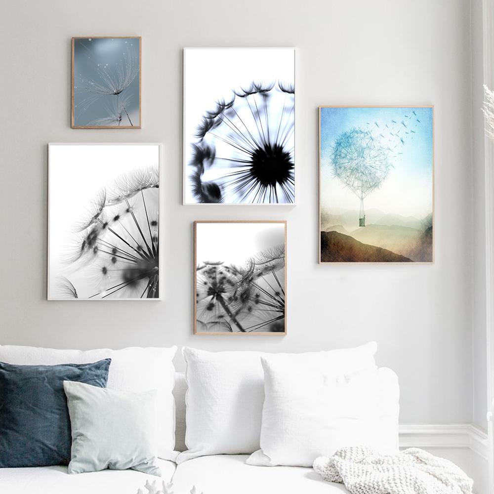 Gråblå Växt Maskros Suckulent Canvas Målning Nordiskt Landskap Fotografi Poster Modern Heminredning Vardagsrum Sovrum