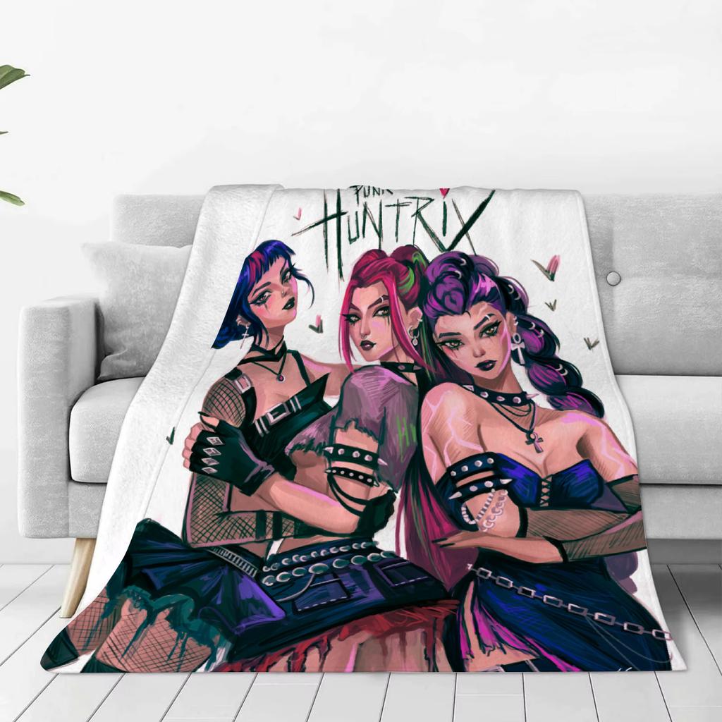 Punk Huntrix Blankets K pop Demon Hunters Zoey Rumi Mira Soft Warm Throw Blanket Kids Living Room Couch Sofa Bed Christmas Gifts