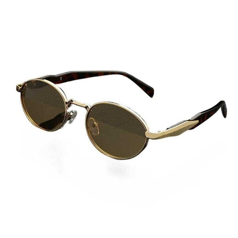 Vintage Y2K Style Oval Glasses Golden Metal Frame with Tortoiseshell Accents Black Lenses Perfect for Casual Parties