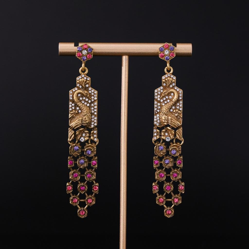 Peacock Earrings New Chinese Retro Three-dimensional Versatile Earrings Heavy Industry Color Diamond Studs