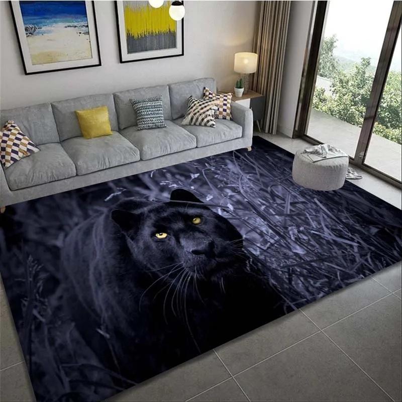 Panther Carpet Black Leopard Rug for Living Room Large Area Rug Animal Lion Tiger Doormat for Bedroom Home Decoration Tribal Rug