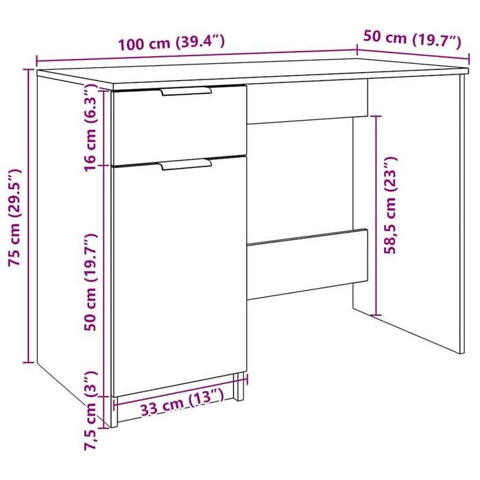 VidaXL Bureau chêne artisanal 100x50x75 cm bois d'ingénierie, bureau d'ordinateur, bureau d'étude, bureau debout, table 856996