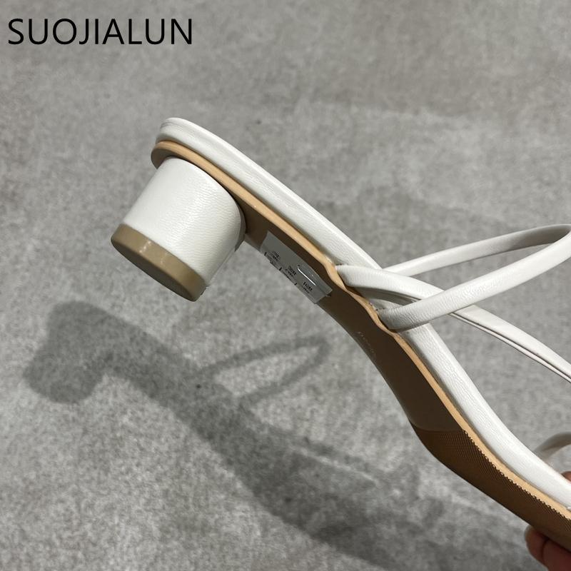 Fashion SUOJIALUN Summer Square Low Heel Women Slipper Fashion Narrow Band Ladies Sandal Outdoor Beach Casual Slides Shoes Big Size 40