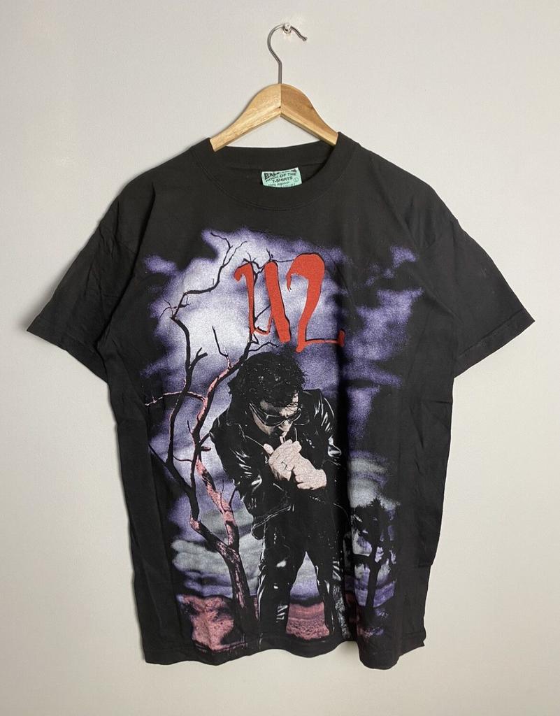 U2 Vintage 90s Band Rock Tee Two Sided Print Emire Rare Band L Black Unisex T-Shirt