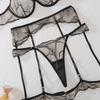 4pcs Sexy Ultra-thin Mesh Women'S Lingerie Set with French Hollow Lace Breathable Bra Thong Thigh-High Socks and Thigh Lace Trim