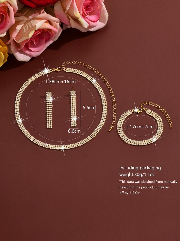 2022 Trendy Three-Piece Wedding Jewelry Set: Necklace, Stud Earrings, and Bracelet for Evening Parties