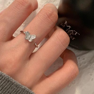 Niche Design Sense Zircon Butterfly Open Ring Women'S Personality Unique Fashion Trend Elegant Versatile Ring Ring