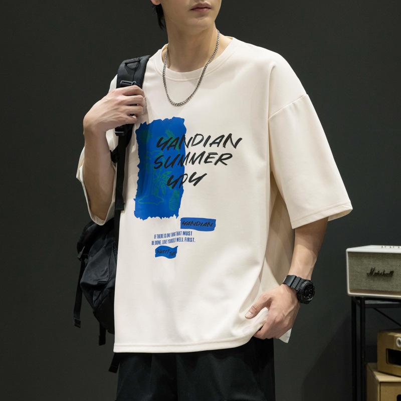 Dm Short Sleeved Men's T-shirt Oversized Printed Round Neck T-shirt Men's Loose and Casual Versatile Clothing