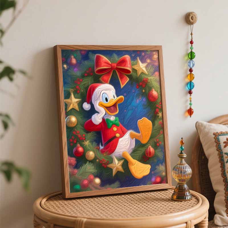 Disney Christmas Wreath Duck Oil Painting Hand Painting Coloring Painting Handmade Diy Home Decoration Gift