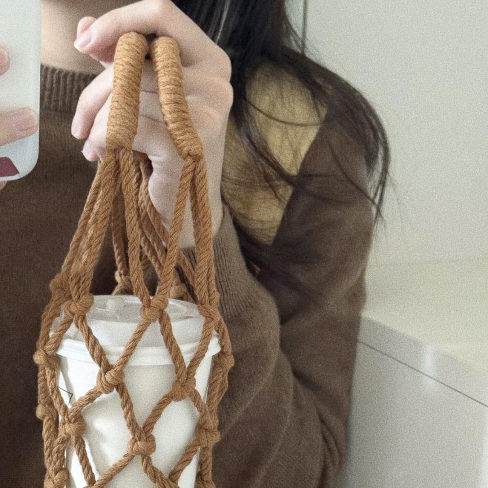 Crochet Cup Holder Net Bag Cup Cover Hollow Out Woven Water Bottle Coffee Holder Mug Bags Portable Carrying Bag