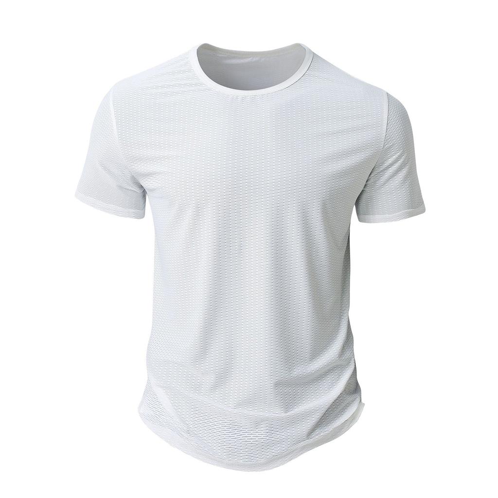 Men's Summer Solid Color Textured Round Neck Short Sleeve Top Men's Casual Fashion Shirt